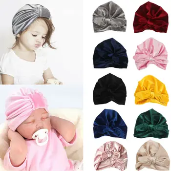 

Newborn Baby Boys Girls Soft Velvet Winter Hat Indian Turban Cap Bohemia Style Head Wrap Skull Hat Hot