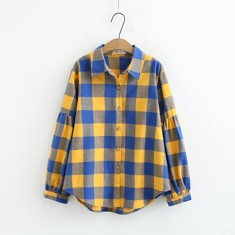 Yellow. Женская желтая белая футболка размера плюс XL-4XL, клетчатая футболка с длинными рукавами, топы для офиса - Цвет: Yellow.