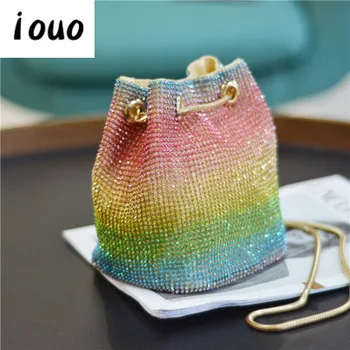 

iouo ladies handbag shoulder bag new 2020 messenger rainbow diamond bag female chain handbag color bucket bags for women
