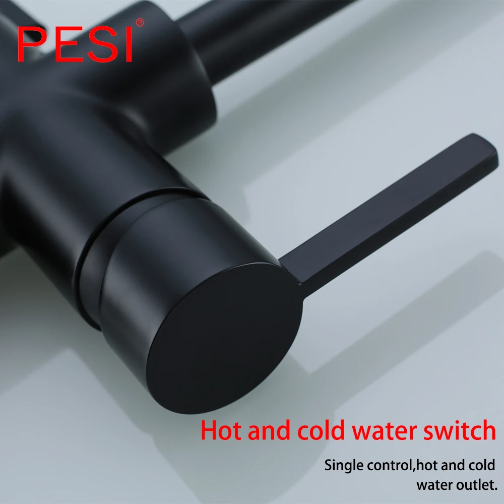Black bending Drinking Water Purification Tap Kitchen sink mixer 360 Degree Rotation with Filtered Water Kitchen Faucet.