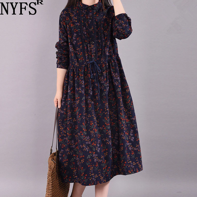 NYFS 2022 New Spring Autumn Woman Dress Literary Vintage Loose Long Sleeve Vestido De Mujer Robe Dresses | Женская одежда