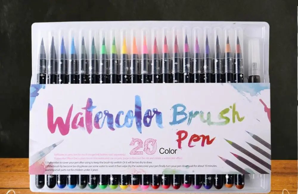 20 шт./компл. акварель кисти ручка vivid цвета, Нетоксичная сохнущая на арт начинающих чертежная ручка водорастворимый кисть