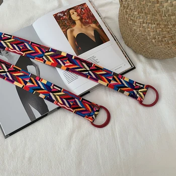 

2020 Harajuku embroidery Canvas Letter Double Ring Buckle Long Belt Female Belts for Women luxury Designer brand Belts