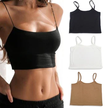 

Summer Sexy Female Crop Tops 95% Cotton Women Sleeveless Straps Tank Top Solid Fitness Lady Camis Casual White Black Camisole