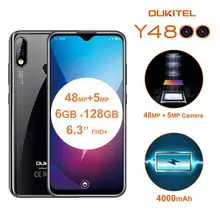 OUKITEL Y4800 Android 9.0 Cep Telefonu 6.3 "19.5: 9 FHD Octa Çekirdek Yüz KIMLIK Smartphone 6G RAM 128G ROM Parmak Izi 4000mAh 9 V/2A(China)
