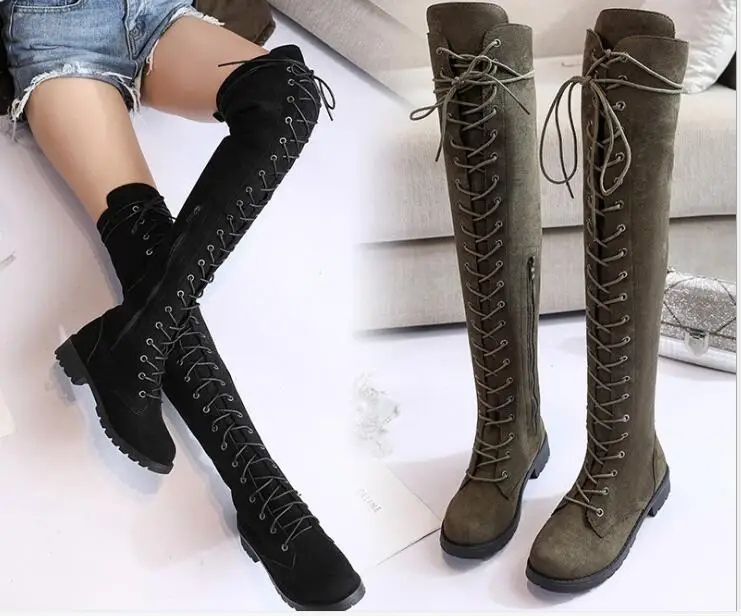 

Large size lace-up boots New Shoes Women shoes Black Over the Knee Boots Sexy Female Autumn Winter lady Thigh High Boots