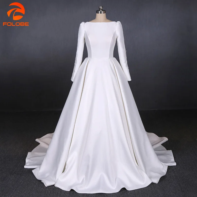 Vestidos de novia винтажное атласное платье с длинным рукавом для невесты платья с открытой спиной Французский дворец на заказ свадебное платье для невесты