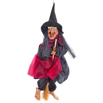 

Touch Voice Control Halloween Decoration Black Skeleton Ghost with Glowing Red Eyes Scream Hang Rod Ghost Pendant for Festival