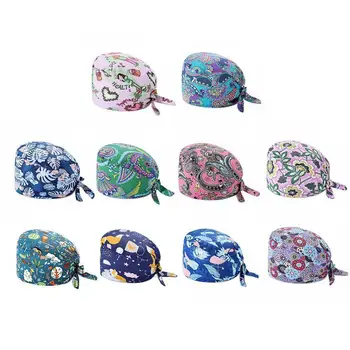 

2020 Fashion Cotton Print Nurse Adjustable Hat Unisex Scrub Cap Working Hats gorro enfermera quirofano Dropshipping
