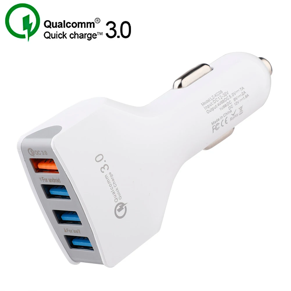4 USB white QC 3,0 быстрая зарядка автомобильное зарядное устройство для samsung Xiaom iPhone 4 порта быстрое автомобильное зарядное устройство USB ЗУ для мобильного телефона - Тип штекера: 4 USB white