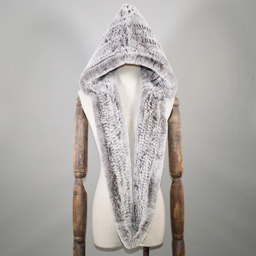 Hot Sale Winter Knitted Real Rex Rabbit Fur Hat Scarf Women Rex Rabbit Fur Cap Scarves Quality Natural Rex Rabbit Fur Poncho Hat - Color: color 9