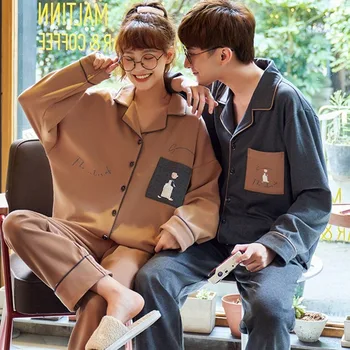 

Pajamas women autumn and winter long-sleeved cotton cardigan spring and autumn men's home service suit winter pajamas 2020