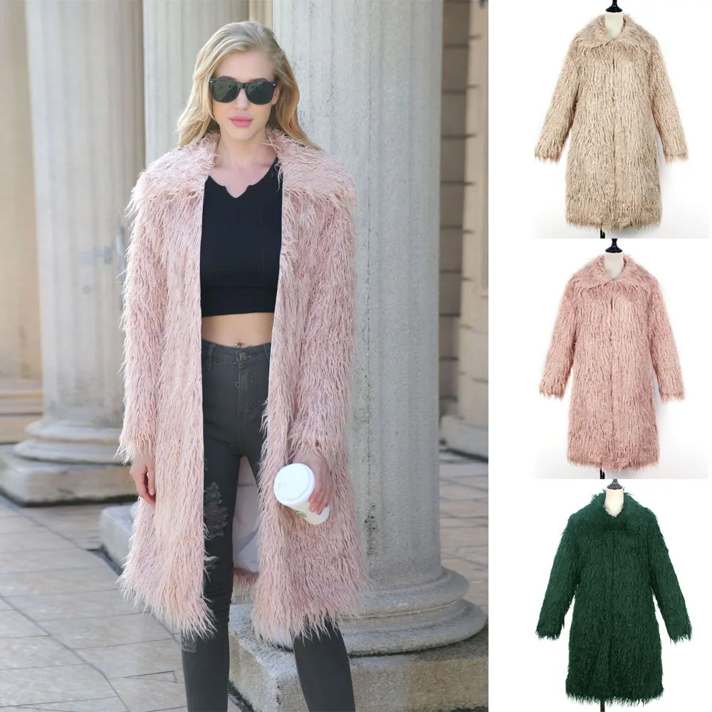 

LANSHIFEI Winter Women High Quality Faux Rabbit Fur Coat Luxury Long Fur Coat Loose Lapel OverCoat Thick Warm Plus Size Fur Coat