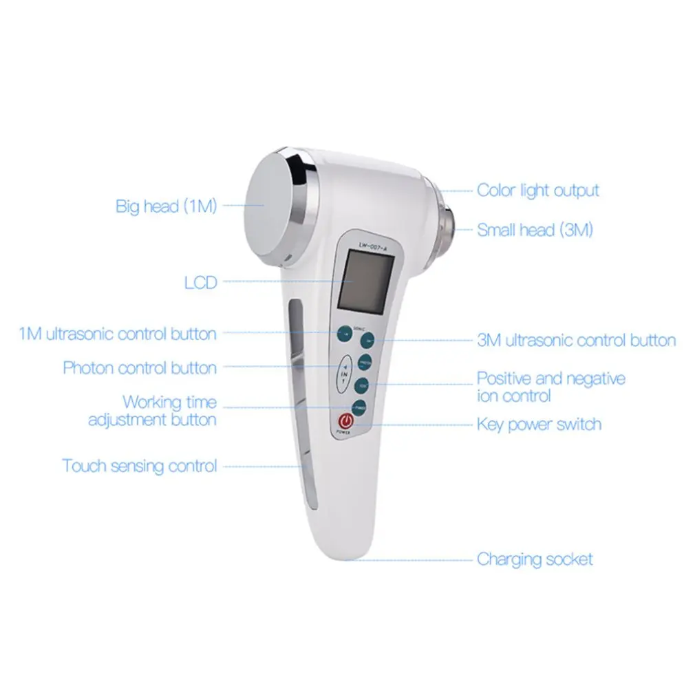 Double-Head Ultrasonic Beauty Instrument Ion Import And Export Cleansing Instrument Home Color Light Rejuvenation