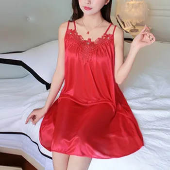 

Women Nightgowns Sexy Nightwear Lace Patchwork Lingerie Nighty Wedding Silk Dress Sleep Wear Nightdress Clothes#g2