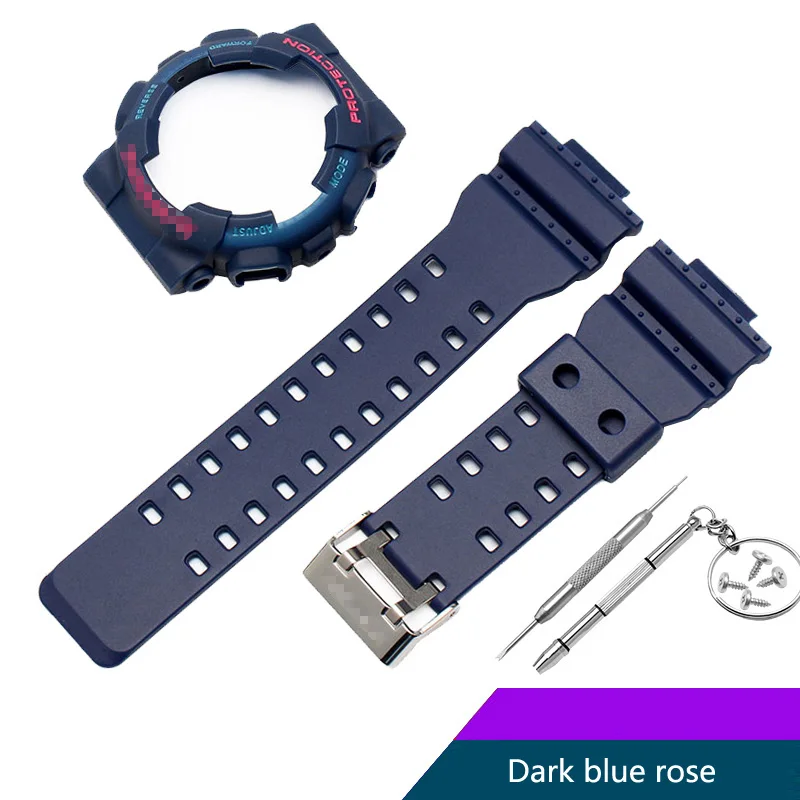 dark bule rose Lerxiuer чехол для часов+ ремешок для casio Ударопрочный силиконовый браслет blet casio ремешок для часов анти-осенние Смарт-часы с пряжкой - Цвет ремешка: dark bule rose