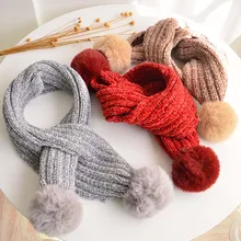 Детский зимний шарф для девочек и мальчиков ручной работы, детский шарф с помпоном, теплые шарфы для шеи, вязаный шерстяной шарф