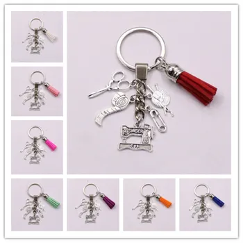 

Multicolor Tassel Keyring Sewing Machine Charms Keychain Making Iron Scissors For Tailor Designer Gift Keyring Jewelry