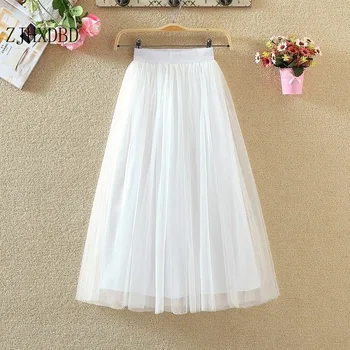 

2020 Grey Womens Ball Gown Tulle Mesh Elastic High Waist Casual Long Skirt Women's Skirt Ropa Mujer Skirts Womens Women's Skirts