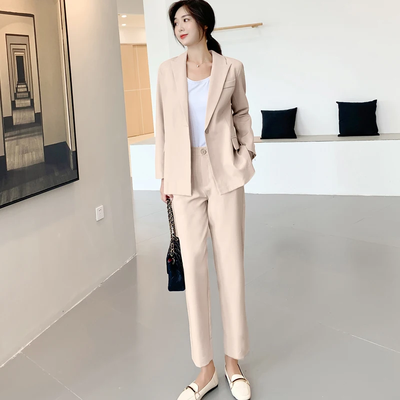 

Elegant Women Pant Suits One-button Blazer Jacket & Ankle-length Pants Workwear Female Suits 2 Pieces Set 2019 Autumn