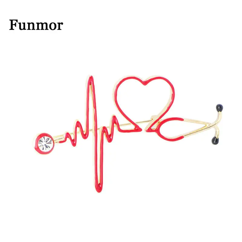 

Funmor Special Stethoscope Brooch Electrocardiogram Enamel Pins Women Nurse Coat Uniform Blouse Bejouterie Banquet Daily Gifts