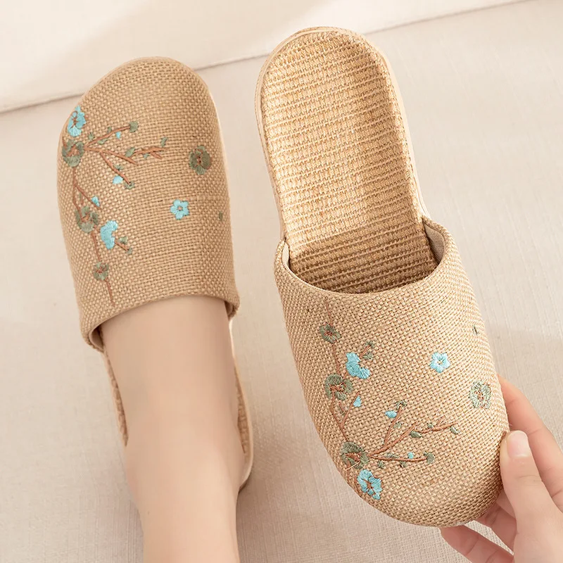 Suihyung Summer Flax Slippers Women Men Casual Linen Slides Multi-Style Non-Slip EVA Home Flip Flops Indoor Shoes Female Sandals 