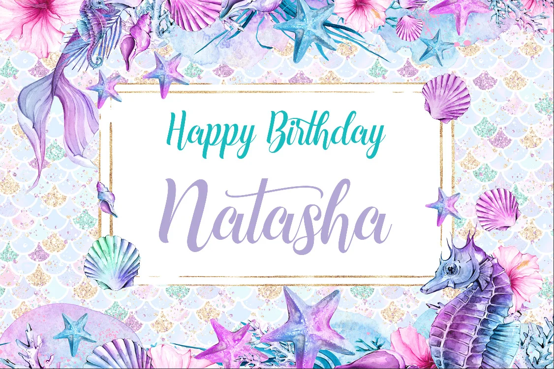 7x5FT Happy Birthday Mermaid Tail Tale Princess Party Scales Custom