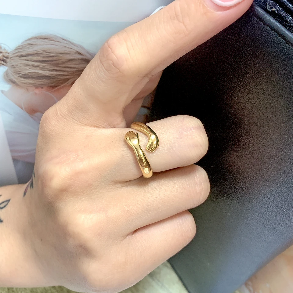 Fashion 18 k Creative Brand Multilayer Stainless Steel Rings for Women Charm Metal Golden Finger Charm Ring Jewelry Party Gift