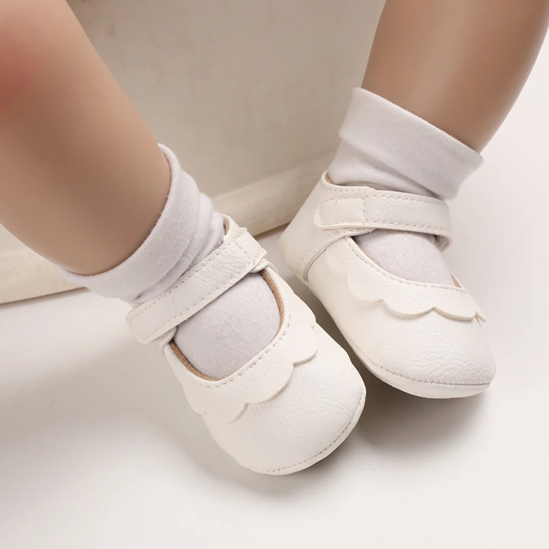 Infant Newborn Baby Girls Princess Non-Slip Floral Border Shoes Toddler Baby Soft PU Leather Prewalker Shoes Solid First Walkers