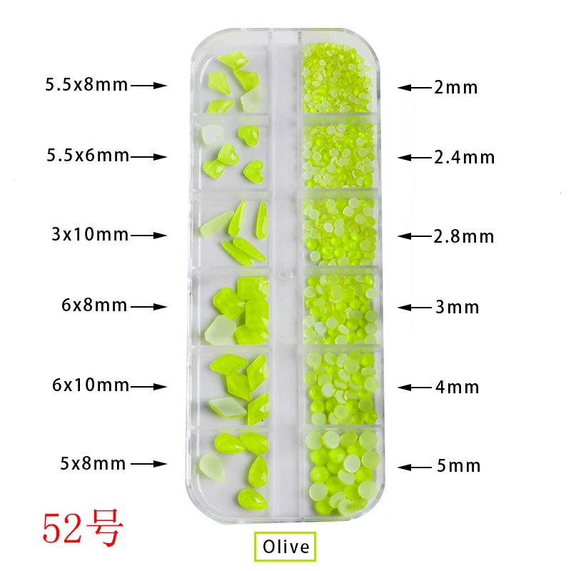 12Grids Mix shape Fluorescence Nail rhinestone Flatback Glass Round Nail Art Rhinestone 3D Glitter Diamond Jewelly stone