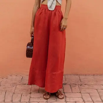 

Women Wide Leg Pants Trousers Fashion Casual Solid Color High Waist Linen Loose Pants Female Ladies Pants Trousers