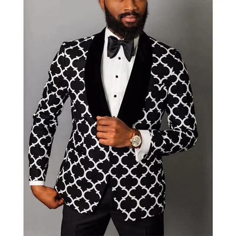

2021 Black and White Velvet Men Suits Costume Homme Groom Tuxedos Wedding Terno Masculino Slim Fit 1 Pieces Party Blazer