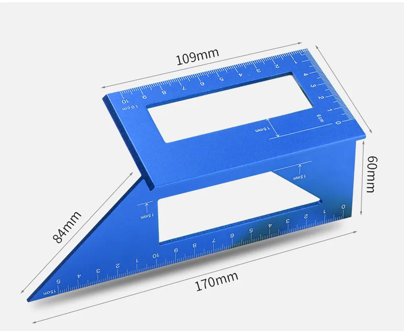 Многофункциональная угловая линейка 45 90 градусов Алюминиевый сплав Точная деревообрабатывающая квадратная угловая линейка маркировочный прибор плотник инструмент - Цвет: Синий