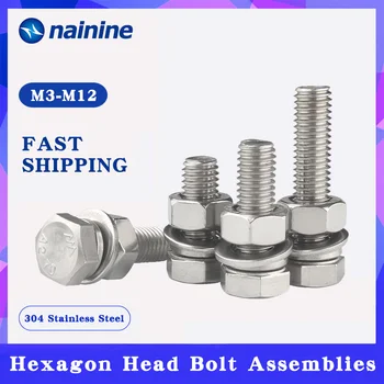 

[M3-M12] DIN933 Hexagon Head Bolt Spring Lock Washer And Plain Washer And Nut Assemblies A025