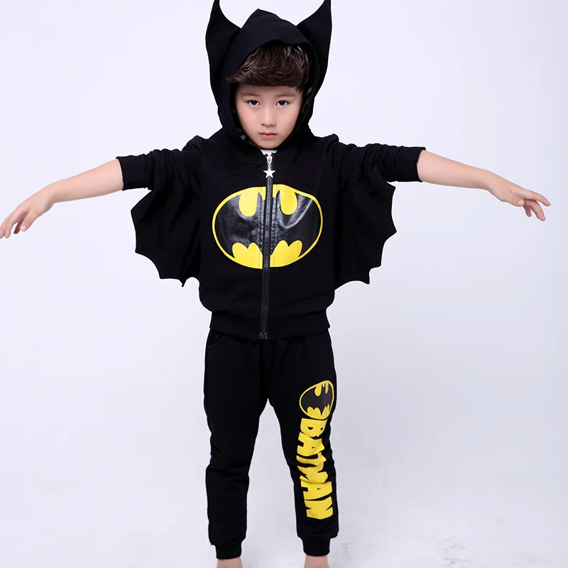 Детская одежда на Хеллоуин персональный комплект Бэтмена для мальчиков, весна-осень-зима, Модный комплект из двух предметов с принтом для маленьких мальчиков - Цвет: Черный