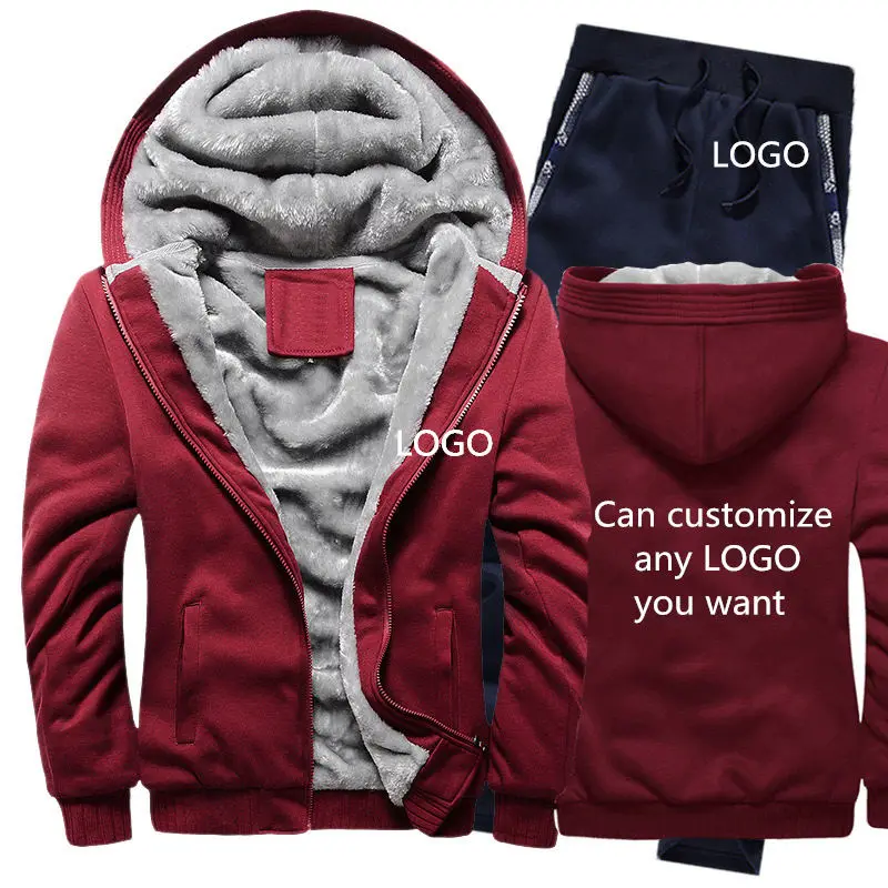 Зимняя мужская толстовка с капюшоном можно настроить логотип мужские s толстовки костюм толстый теплый флис хлопок спортивный костюм на молнии мужская куртка+ брюки комплекты из 2 предметов