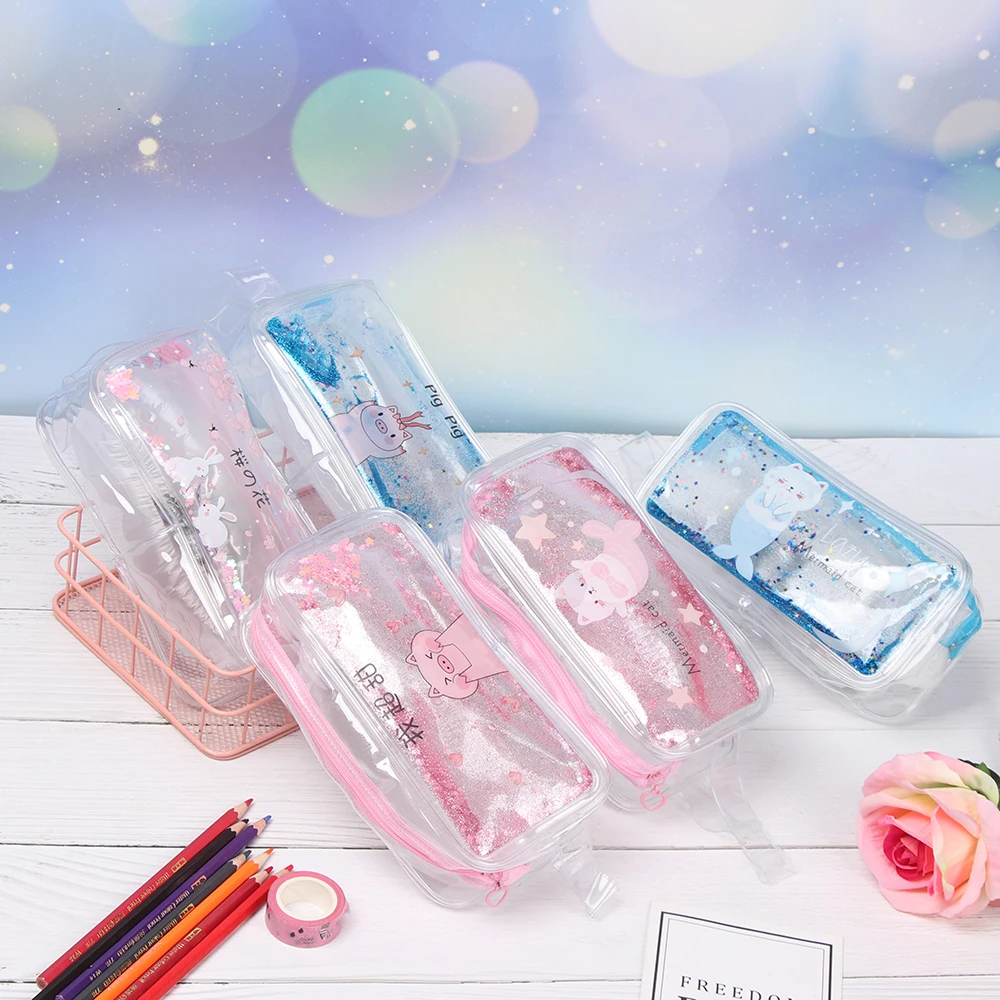 New Transparent Cosmetic Bag Cute Colorful PVC Makeup Case Fashion Sequins Large Capacity Storage Bags Creative Make up Pouch