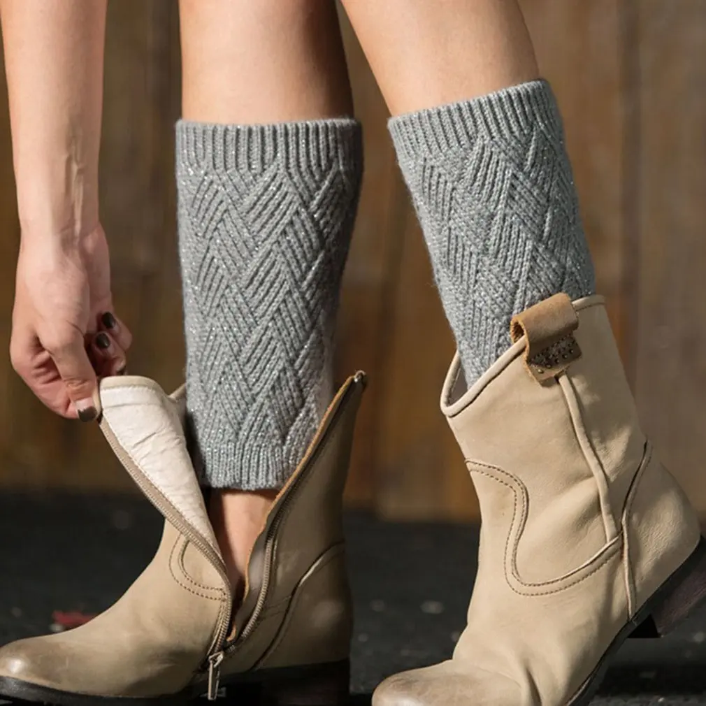 Women Thicken Warm Classic Leg Warmers Knitting Casual Knee Socks Autumn Winter High Boot Socks Short Rhombus Stockings Set