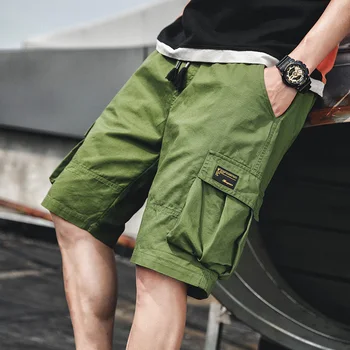 

2020 Men Multi-pocket Harem Hip Pop loose cargo shorts men hot sale homme cargo shorts patchwork Cotton Loose streetwear
