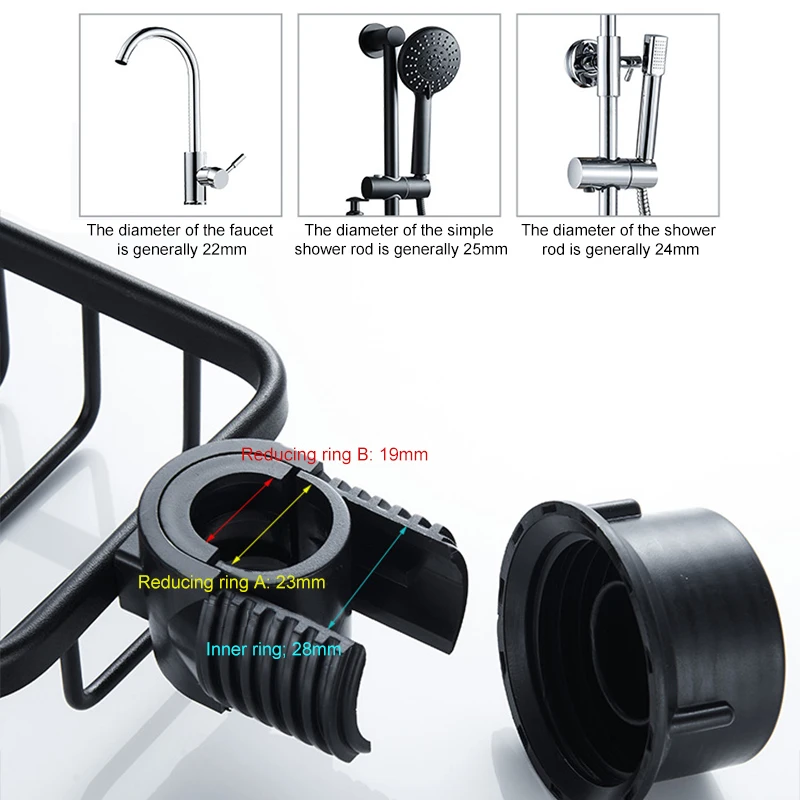 Bathroom Shelves Shower Rack Aluminum Basket For Shampoo Soap Bathroom Storage Adjustable Kitchen Faucet Sink Rag Holders 5