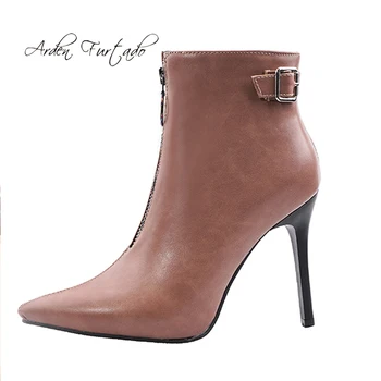 

Arden Furtado Fashion Women's Shoes Winter Pointed Toe Stilettos Heels Zipper Short Boot Sexy Elegant Ladies Boots Pure Color