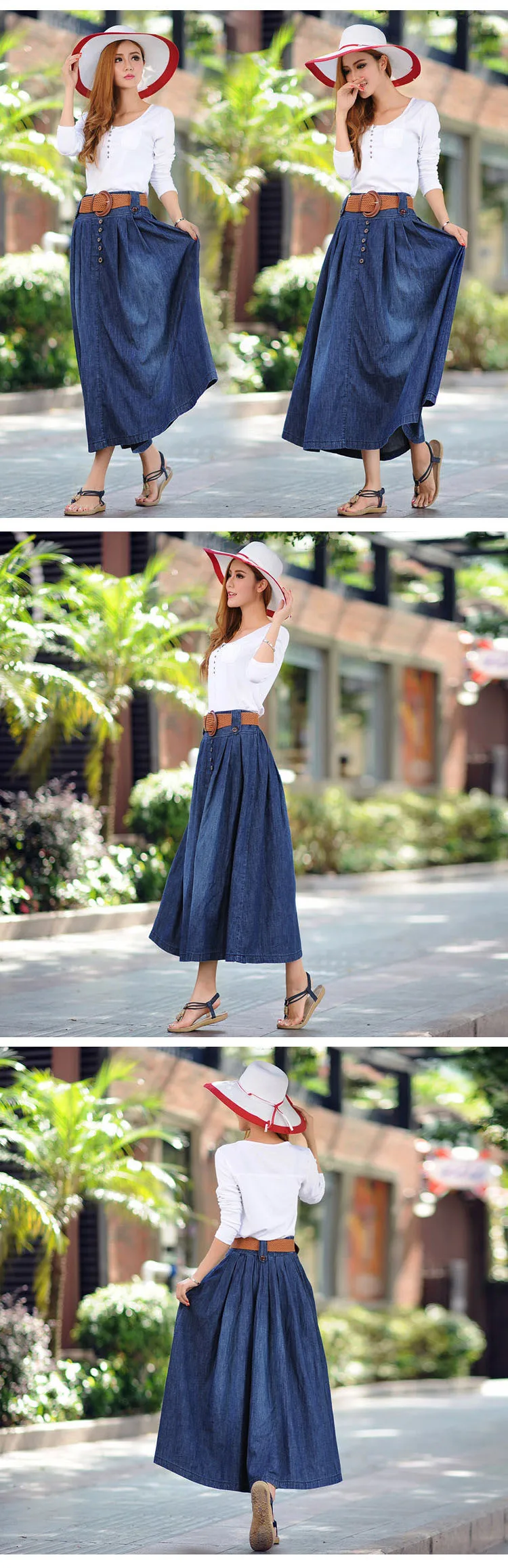 Skirt Large Size 6XL Women's Denim Maxi Autumn Skirts Female Casual A-line Skirt Pleated Maxi Autumn Long Skirts Bohemian Woman