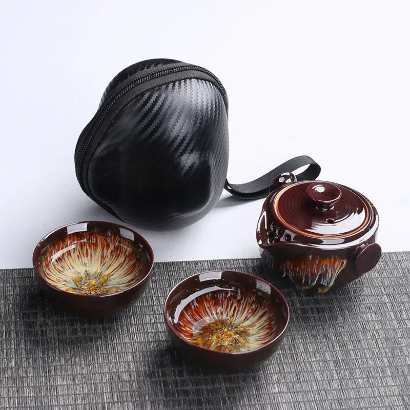 Kiln Change Travel Tea Set 1 Pot2 Cups Outdoor Car Teapot Quick Guest Cup Teaware Porcelain tea cup,tea set