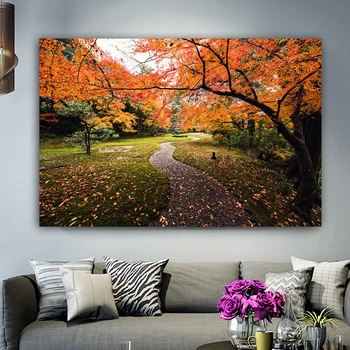 

Poster Canvas Painting Modern Nordic Landscape Prints Autumn Yellow Trees Horse Wall Pictures For Living Room Cuadros Home Decor