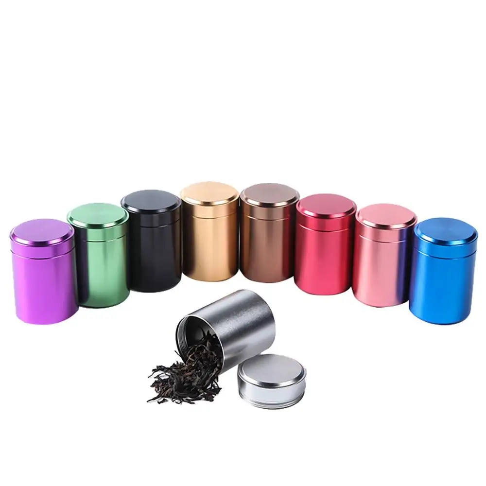 

80ML Mini Aluminum Straight Tea Can Storage Boxe Small Travel Sealed Portable Tea Coffee Container Small Jar Tea Caddy Organizer