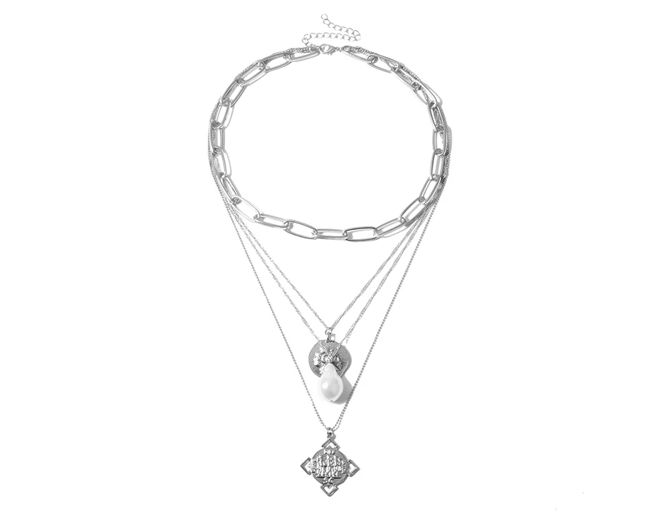 PuRui многослойная цепочка на шею в стиле панк для женщин резная монета кулон ожерелье массивное ожерелье золотого и серебряного цвета воротник ювелирные изделия