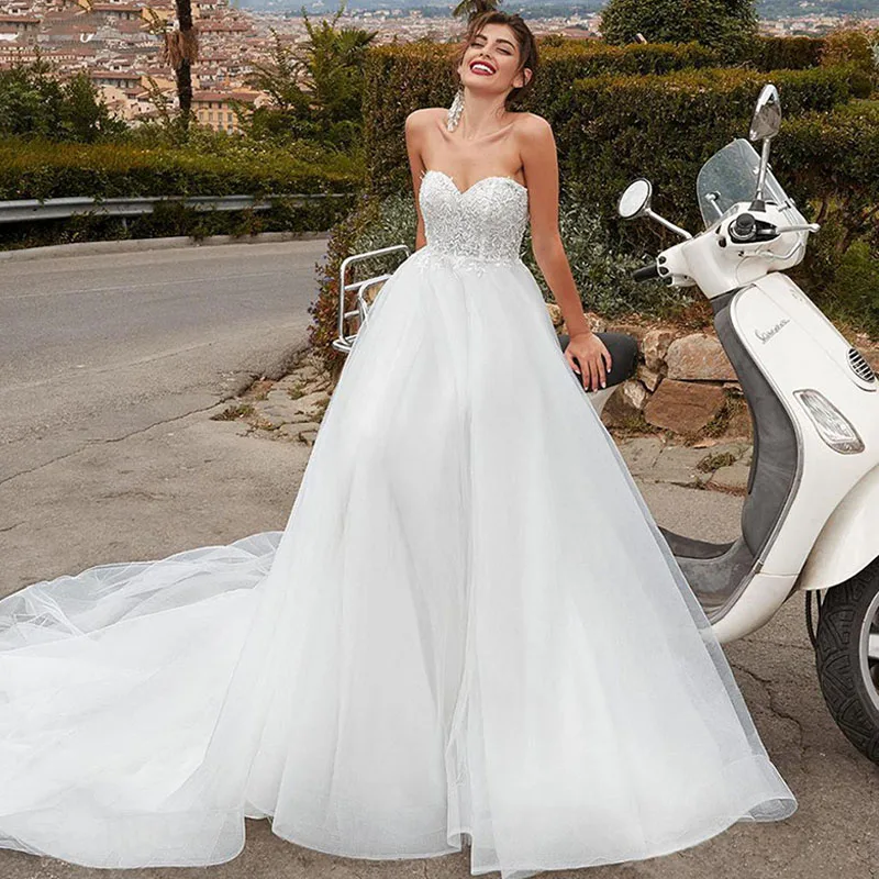 Ivory Eightree Vestido de novia простое свадебное платье без лямок с аппликациями без спинки Свадебные платья без рукавов Платье трапециевидного силуэта de mariee - Цвет: Ivory