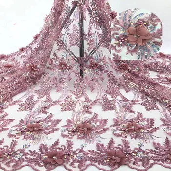 

Embroidered Lace Mesh Laces Fabric 3d appliques flower Nigerian Tulle Lace Fabrics French Net Lace Fabric With Sequins rof82-238
