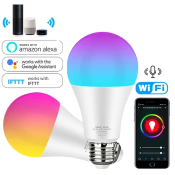 

Smart Light Bulb 12w 15w Color Changing wifi Hue Light E27 RGB LED Bulb Dimmable Alexa Compatible Tuya Smart Life APP Google