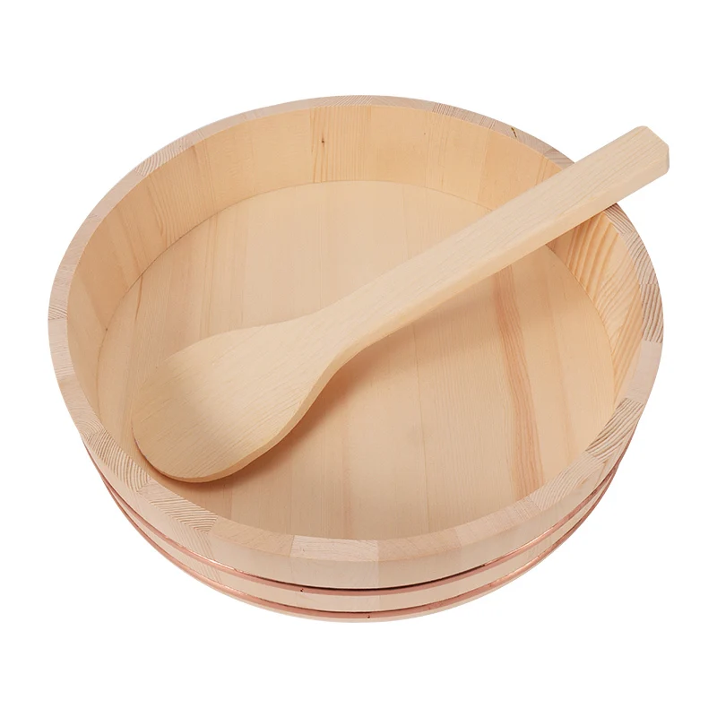 Японский стиль медный край бассейна большая чаша золотой край сашими суши блюдо для риса деревянный бочонок смешивания риса деревянная ложка кухня